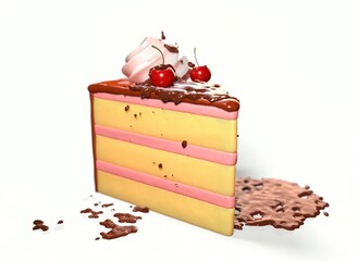 cherry cake on a white background 3d-rendering