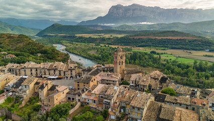 Fototapeta premium Aerial view of the old town of Ainsa in Huesca province, Spain