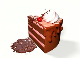 chocolate cake with cherries on a white background 3d-rendering