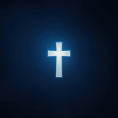 Fototapeta premium Subtle light cross etched onto a dark blue, heavily textured canvas; ample copy space, christianity, heaven