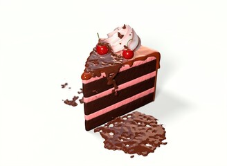 chocolate cake with cherries on a white background 3d-rendering
