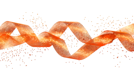 Glittering orange ribbon swirls on black background