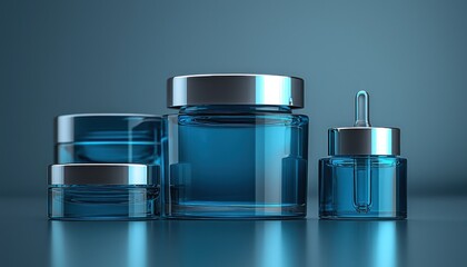 Elegant Blue Glass Cosmetic Jars and Serum Bottle