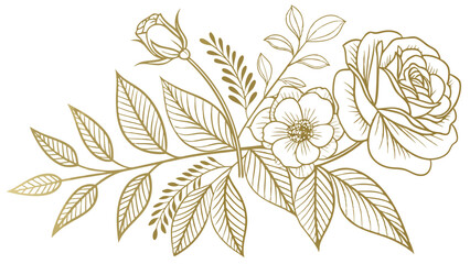 Tropical Foliage Line Art: Elegant line art illustration showcasing the intricate details of tropical foliage with a touch of gold.