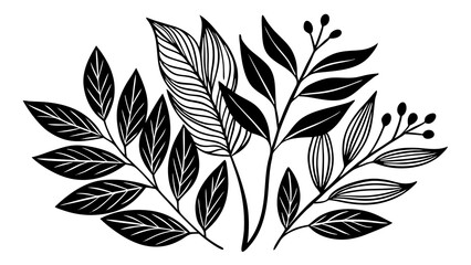 Tropical Foliage Line Art: Elegant line art illustration showcasing the intricate details of tropical foliage with a touch of gold.