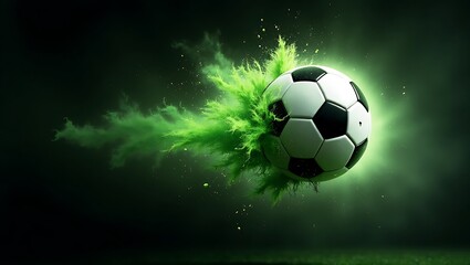 Fototapeta premium Soccer ball explosion, dark background