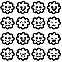 Fototapeta premium Smiling Cloud Characters: A collection of cartoon cloud characters with various happy expressions, ideal for adding a touch of playfulness and joy to any design.