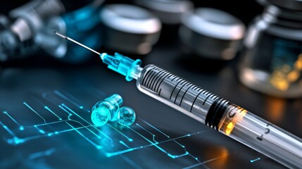 Medical Syringe and Vaccine Vials Laboratory Scientific Imagery Modern Environment Macro View Health Innovation