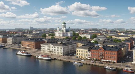 Fototapeta premium Aerial view of Helsinki Finland with buildings and waterway