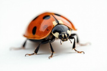 Fototapeta premium Close-up of single ladybug on white background, high resolution, dots