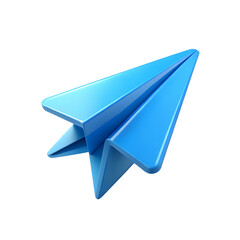 3D Blue Paper Plane Icon on Transparent Background