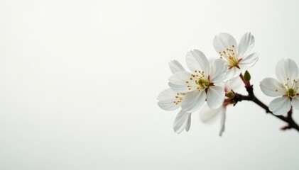 Delicate white blossoms against a stark white backdrop, fresh, serene, stock photo