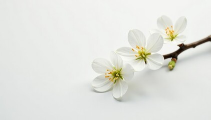 Delicate white blossoms against pure white backdrop, isolated, texture