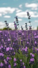 Obraz premium Lavender field with blue sky and clouds