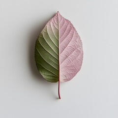 Bicolor leaf, studio shot, minimalist backdrop, autumnal design