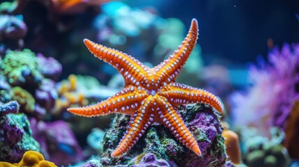 Fromia seastar in coral reef aquarium tank is one of the most amazing living decorations