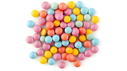 Obraz premium Pile of colorful pills on white background, top view