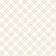 Abstract geometric pattern with squares, crosses, stripes, lines. Seamless vector background. White and gold ornament. Modern reticulated graphic design.