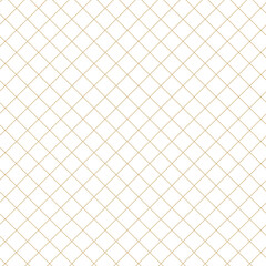 Abstract geometric pattern with squares, crosses, stripes, lines. Seamless vector background. White and gold ornament. Modern reticulated graphic design.