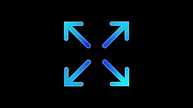 Expand Full-Screen Arrows Icon - Blue gradient Outward Arrows animation on Black Background
