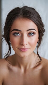 Portrait of young woman with dark hair and makeup