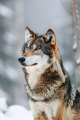 Fototapeta premium Majestic Wolf Standing in a Snowy Wilderness - A Stunning Display of Wild Nature in Winter