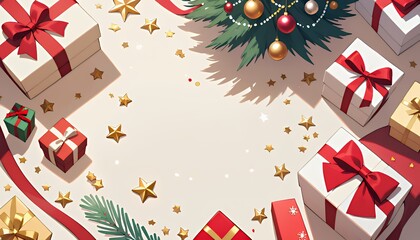 Kawaii Christmas Gifts and Tree: Festive Anime Illustration