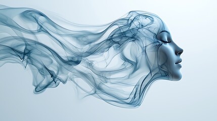 Fototapeta premium Serene Female Face Abstract Art with Flowing Blue Smoke