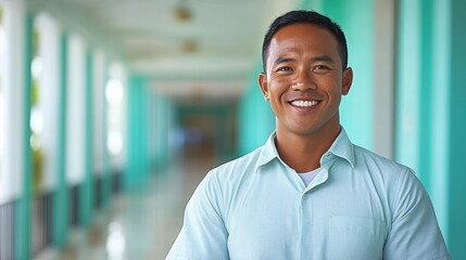 Portrait of a Smiling Man in a Light Blue Shirt