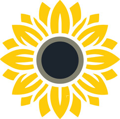 Minimalist Sunflower Symbol 
This digital artwork features a modern, minimalist sunflower design with a bold, geometric aesthetic. The symmetrical petals are stylized with golden-yellow hues
