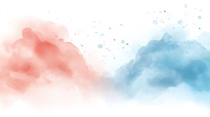 Two adjacent areas painted with red and blue watercolor effects