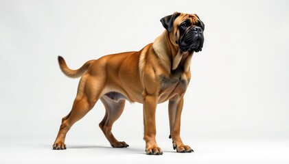 Obraz premium Majestic mastiff, powerful stance, white background, breed, coat, background