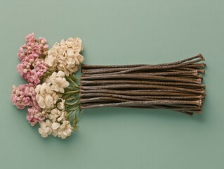 Decorative dried flowers on a green background.