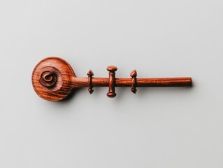 Elegant wooden musical instrument on display.
