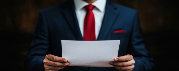 Business presentation by a professional in a suit indoor setting document in hand corporate environment