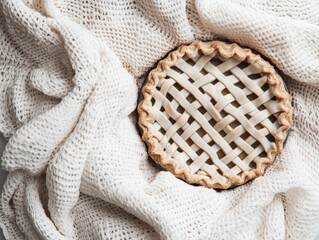 Freshly baked pie with intricate lattice crust.