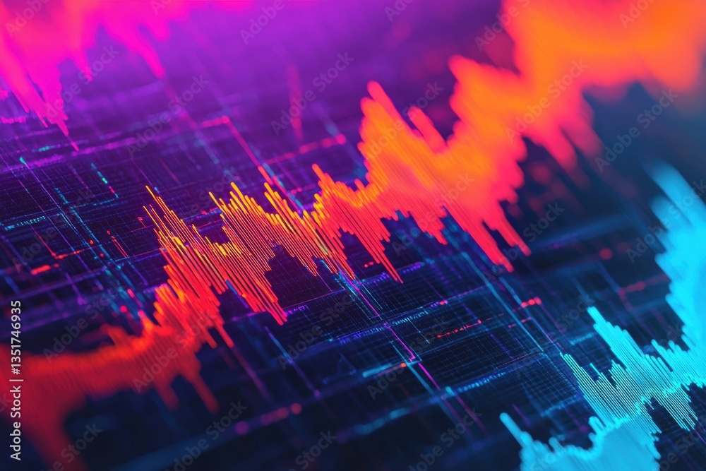 Poster analyzing audio waveforms digital soundscape visual data abstract environment close-up view technolo