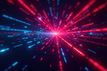 Fototapeta premium Abstract red & blue light beams intersect, forming dynamic digital grid , science, technology