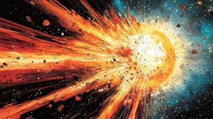 Cosmic explosion in space with debris