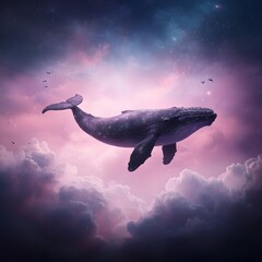 Fototapeta premium Cosmic Whale Soaring Through Nebula Cloudscape
