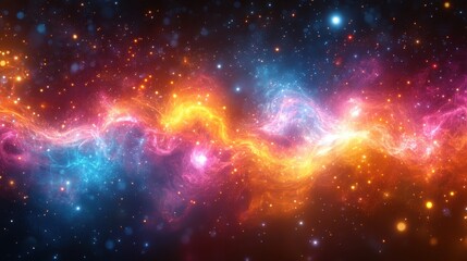 Bright colorful cosmic nebula across the infinite starry universe expanse