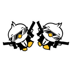 Birds 2 Guns Pistols Secret Agent Sunglasses Cool
 Design Lover Art Vector Illustration Card T-Shirt Poster Sticker Graphic Print Decorative Drawing Isolated Logo Decoration Symbol Creative Cool Style