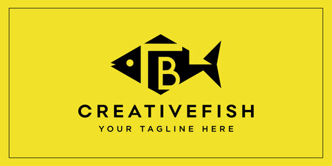 Fish logo, fishing logo, letter B with fish logo, fish letter B logo, fish initial logo, fish logo design template vector illustration © DesignsWeekly