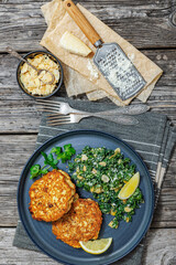 chicken patties with kale almond parmesan salad