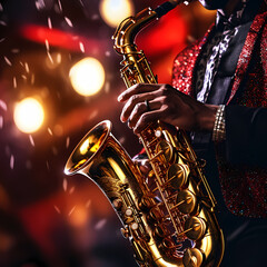 Obraz premium Close-up of a musician playing a saxophone 