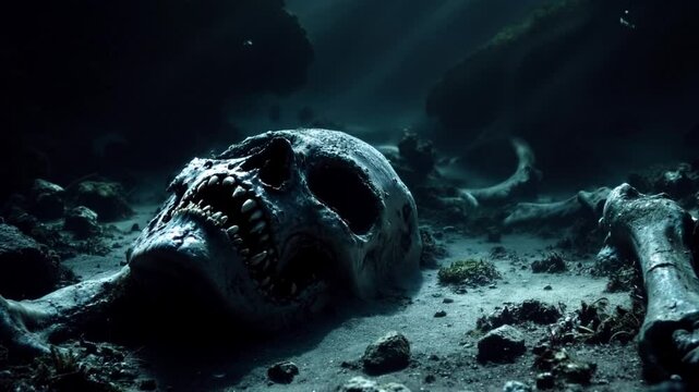 Creepy underwater world. Horror fantasy genre. Spooky movie for Halloween.