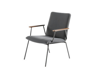 Fototapeta premium Modern Gray Armchair with Wooden Armrests - Interior Design