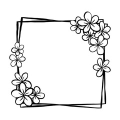 Flowers Doodle Line Square Frame. Vector illustration for decorate logo, text, greeting cards and any design.