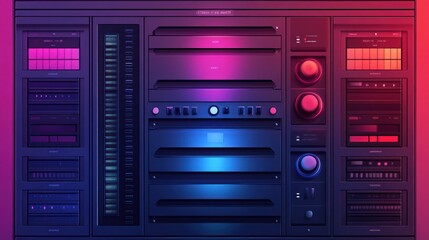 Fototapeta premium Synthwave Digital Panel Interface: Futuristic Retro Tech