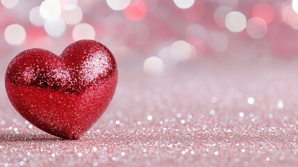 Fototapeta premium Sparkling Red Heart on Glittery Background: A Valentine's Day Romance